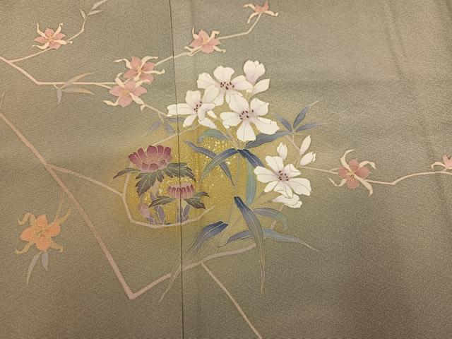 平和屋着物●訪問着　作家物　枝花文　暈し染め　金彩　正絹　逸品　AABL0633ph