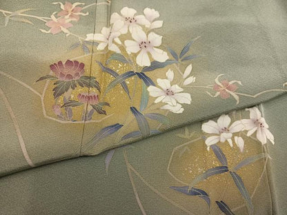 平和屋着物●訪問着　作家物　枝花文　暈し染め　金彩　正絹　逸品　AABL0633ph