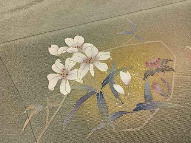 平和屋着物●訪問着　作家物　枝花文　暈し染め　金彩　正絹　逸品　AABL0633ph