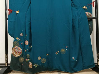 平和屋着物●豪華振袖　総刺繍　駒刺繍　花毬文　暈し染め　金糸　正絹　逸品　AABL0636ph