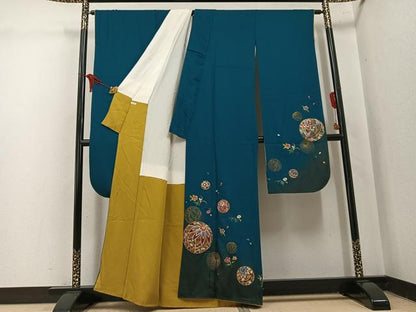 平和屋着物●豪華振袖　総刺繍　駒刺繍　花毬文　暈し染め　金糸　正絹　逸品　AABL0636ph