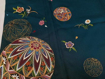 平和屋着物●豪華振袖　総刺繍　駒刺繍　花毬文　暈し染め　金糸　正絹　逸品　AABL0636ph