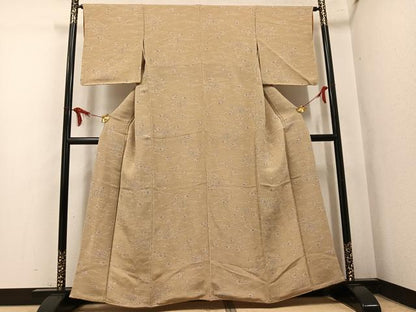 平和屋着物●上質な小紋　型染め　草花文　鬼しぼ縮緬　正絹　逸品　未使用　AABL0637ph