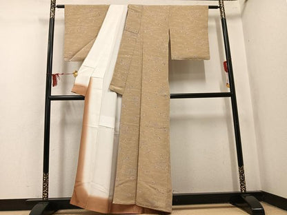 平和屋着物●上質な小紋　型染め　草花文　鬼しぼ縮緬　正絹　逸品　未使用　AABL0637ph