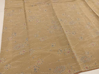 平和屋着物●上質な小紋　型染め　草花文　鬼しぼ縮緬　正絹　逸品　未使用　AABL0637ph