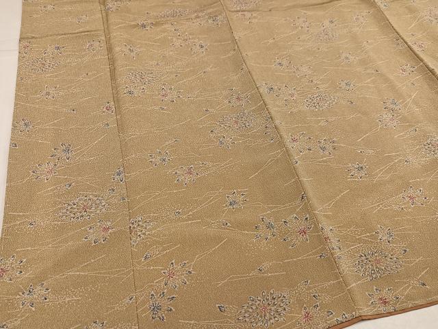 平和屋着物●上質な小紋　型染め　草花文　鬼しぼ縮緬　正絹　逸品　未使用　AABL0637ph