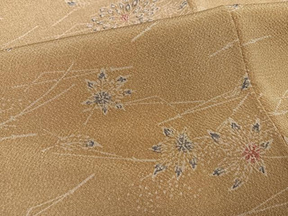 平和屋着物●上質な小紋　型染め　草花文　鬼しぼ縮緬　正絹　逸品　未使用　AABL0637ph