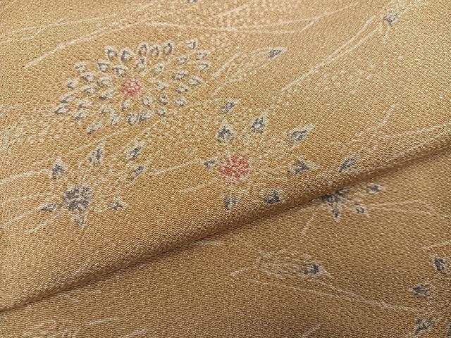 平和屋着物●上質な小紋　型染め　草花文　鬼しぼ縮緬　正絹　逸品　未使用　AABL0637ph
