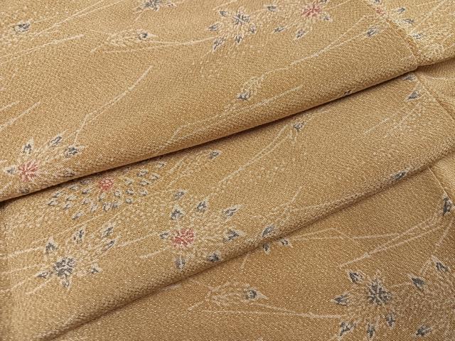 平和屋着物●上質な小紋　型染め　草花文　鬼しぼ縮緬　正絹　逸品　未使用　AABL0637ph