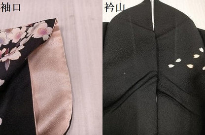 平和屋着物●豪華振袖　駒刺繍　夜桜　黒地　金彩　正絹　逸品　AABL0638ph