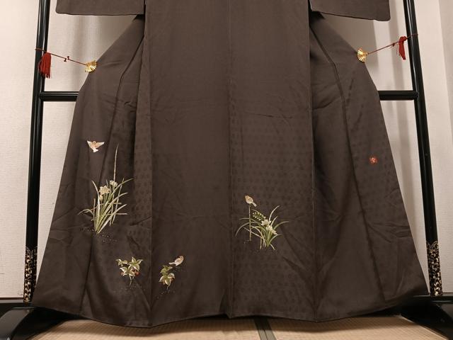 平和屋着物●ファッションデザイナー 花井幸子　訪問着　総刺繍　花鳥文　正絹　逸品　AABL0641ph