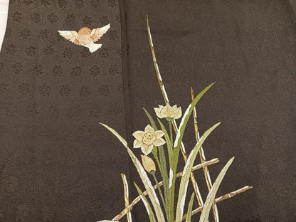 平和屋着物●ファッションデザイナー 花井幸子　訪問着　総刺繍　花鳥文　正絹　逸品　AABL0641ph
