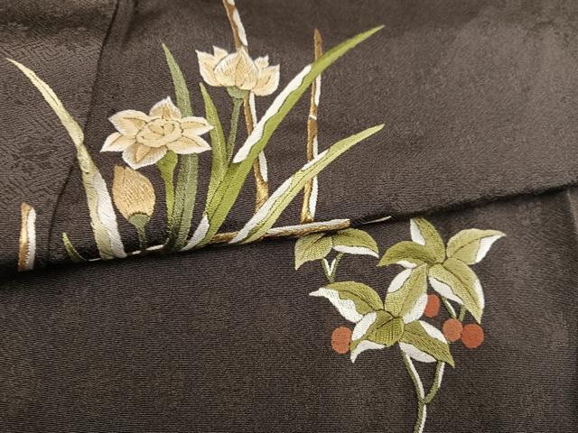 平和屋着物●ファッションデザイナー 花井幸子　訪問着　総刺繍　花鳥文　正絹　逸品　AABL0641ph