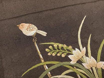 平和屋着物●ファッションデザイナー 花井幸子　訪問着　総刺繍　花鳥文　正絹　逸品　AABL0641ph
