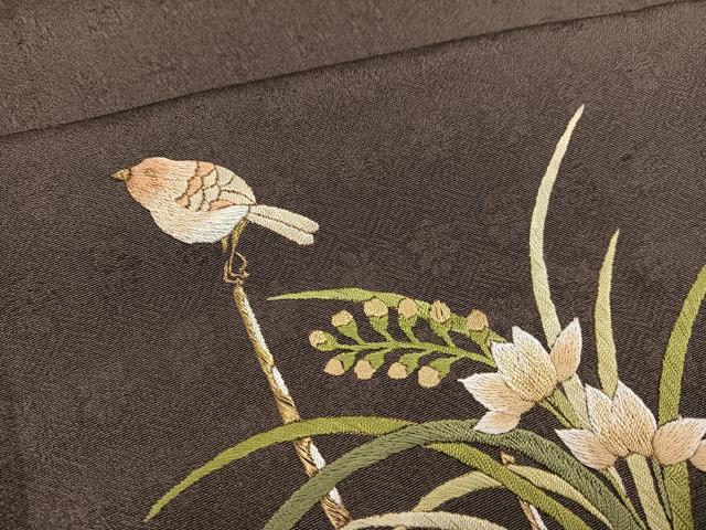 平和屋着物●ファッションデザイナー 花井幸子　訪問着　総刺繍　花鳥文　正絹　逸品　AABL0641ph
