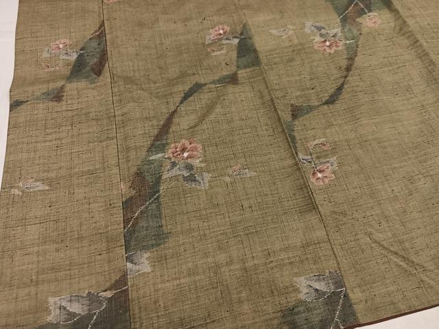 平和屋着物●小千谷紬　草花文　正絹　逸品　AABL0642ph