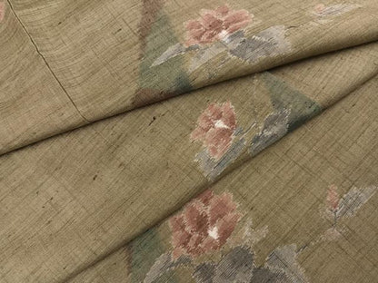 平和屋着物●小千谷紬　草花文　正絹　逸品　AABL0642ph