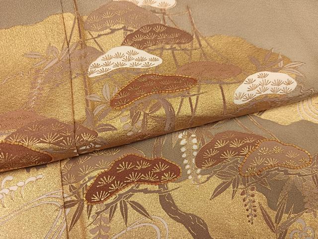 平和屋着物●豪華色留袖　駒刺繍　浜松文　金彩　正絹　逸品　AABL0643ph