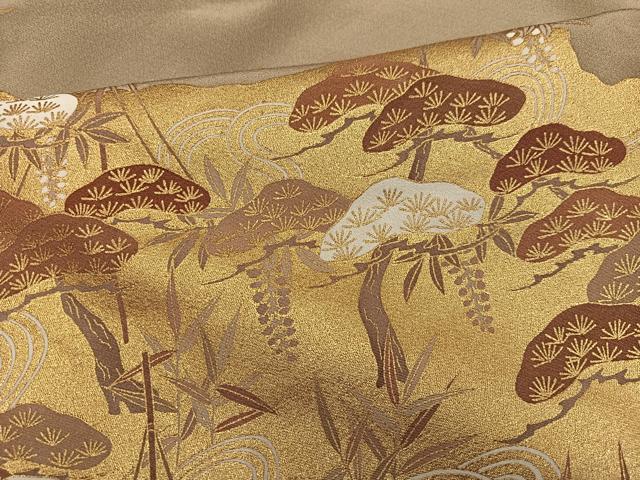 平和屋着物●豪華色留袖　駒刺繍　浜松文　金彩　正絹　逸品　AABL0643ph