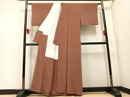 平和屋着物●上質な色無地　団十郎茶色　正絹　逸品　AABL0644ph