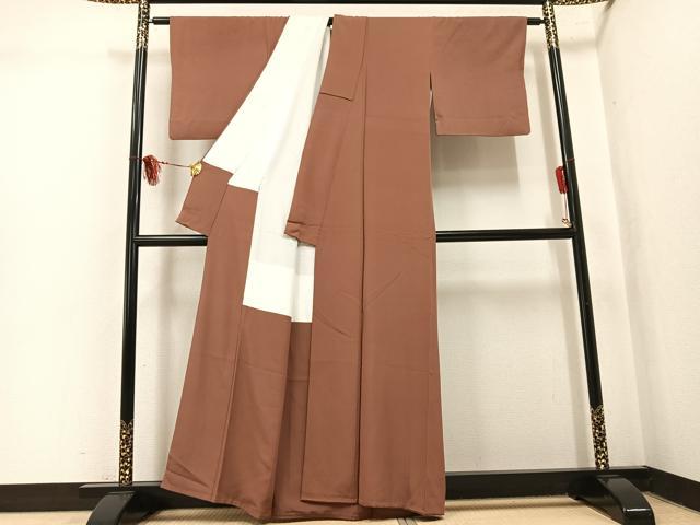 平和屋着物●上質な色無地　団十郎茶色　正絹　逸品　AABL0644ph
