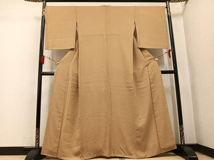 平和屋着物●上質な色無地　霞地紋　榛色　鈴乃屋扱い　正絹　逸品　AABL0645ph