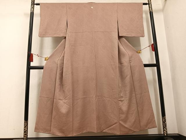 平和屋着物●上質な色無地　七宝花地紋　赤白橡色　伊勢丹扱い　正絹　逸品　AABL0646ph