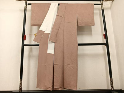 平和屋着物●上質な色無地　七宝花地紋　赤白橡色　伊勢丹扱い　正絹　逸品　AABL0646ph