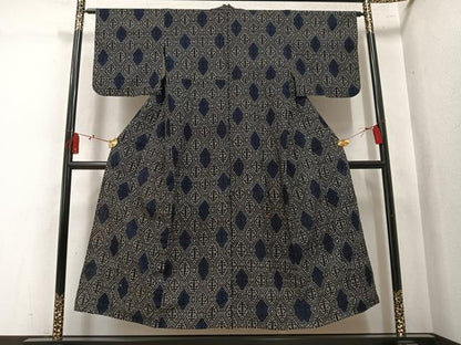 平和屋着物●久留米絣　単衣　抽象文　綿　逸品　AABL0647ph