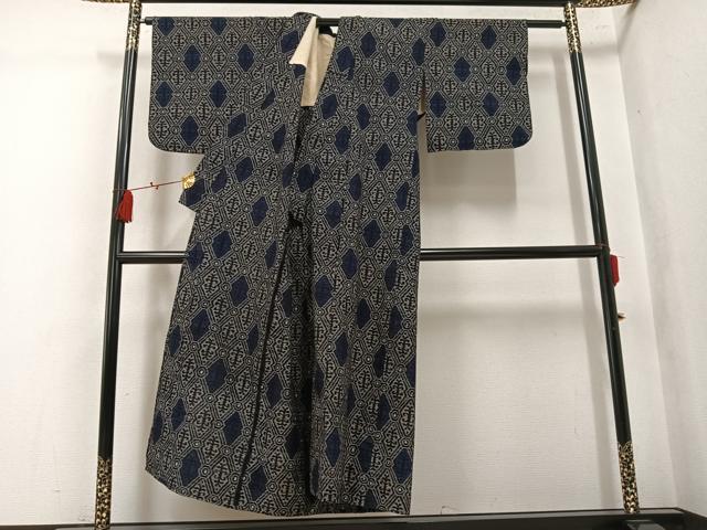 平和屋着物●久留米絣　単衣　抽象文　綿　逸品　AABL0647ph