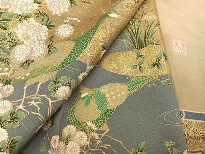 平和屋着物●豪華色留袖　作家物　花鳥文　金彩　正絹　逸品　AABL0649ph