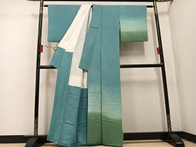 平和屋着物●訪問着　江戸小紋　鮫小紋柄　暈し染め　鬼しぼ縮緬　正絹　逸品　AABL0651ph