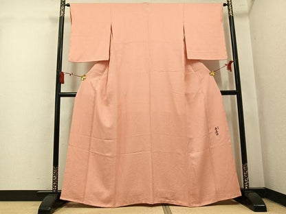 平和屋着物●上質な色無地　作家物　草花地紋　赤香色　正絹　逸品　未使用　AABL0652ph