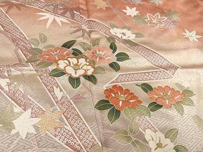 平和屋着物●訪問着　駒刺繍　松竹梅草花文　暈し染め　金彩　正絹　逸品　AABL0653ph