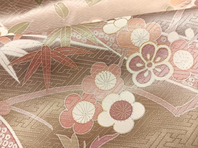 平和屋着物●訪問着　駒刺繍　松竹梅草花文　暈し染め　金彩　正絹　逸品　AABL0653ph