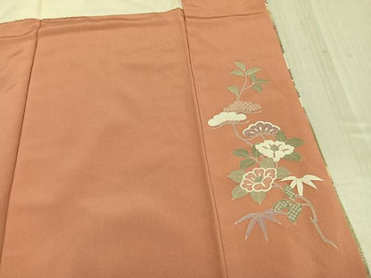 平和屋着物●訪問着　駒刺繍　松竹梅草花文　暈し染め　金彩　正絹　逸品　AABL0653ph