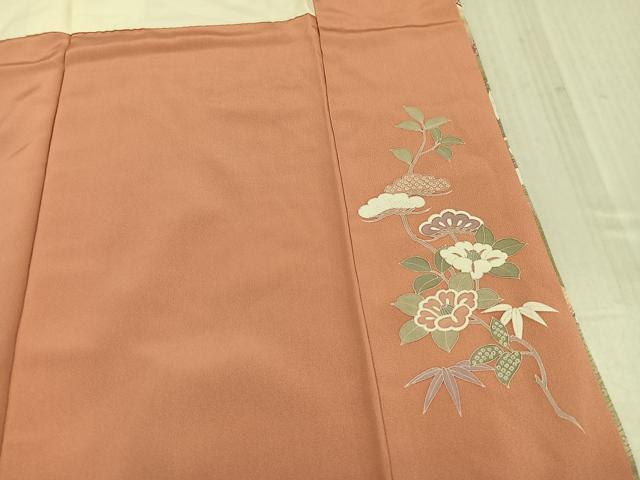 平和屋着物●訪問着　駒刺繍　松竹梅草花文　暈し染め　金彩　正絹　逸品　AABL0653ph