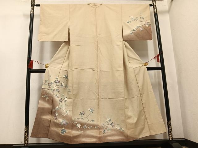 平和屋着物●訪問着　友禅　紬地　童子枝花文　正絹　逸品　AABL0655ph