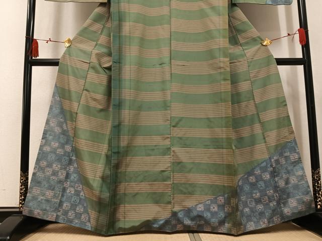 平和屋着物●訪問着　紬地　雲絞り　横段文　正絹　逸品　AABL0657ph