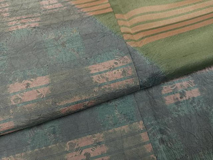 平和屋着物●訪問着　紬地　雲絞り　横段文　正絹　逸品　AABL0657ph