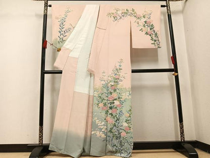 平和屋着物●訪問着　友禅　作家物　草花文　暈し染め　正絹　逸品　AABL0658ph