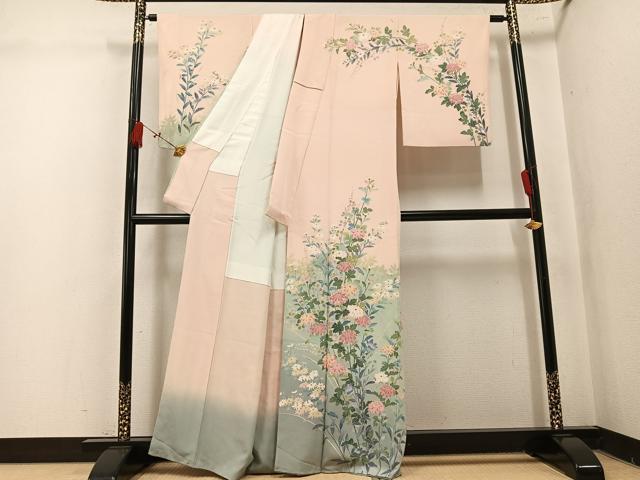 平和屋着物●訪問着　友禅　作家物　草花文　暈し染め　正絹　逸品　AABL0658ph