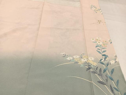 平和屋着物●訪問着　友禅　作家物　草花文　暈し染め　正絹　逸品　AABL0658ph