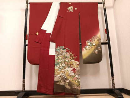 平和屋着物●豪華振袖　檜扇鴛鴦几帳花楽器文　暈し染め　金彩　正絹　逸品　AABL0660ph