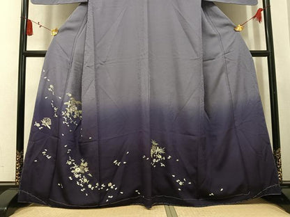 平和屋着物●訪問着　総刺繍　草花文　暈し染め　金糸　正絹　逸品　未使用　AABL0661ph