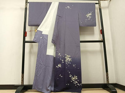 平和屋着物●訪問着　総刺繍　草花文　暈し染め　金糸　正絹　逸品　未使用　AABL0661ph