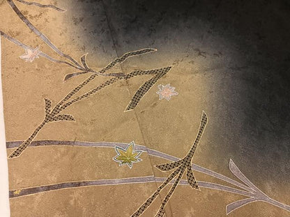 平和屋着物●訪問着　松楓　暈し染め　黒地　金彩　正絹　逸品　AABL0663ph
