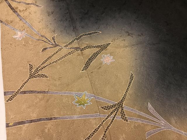 平和屋着物●訪問着　松楓　暈し染め　黒地　金彩　正絹　逸品　AABL0663ph