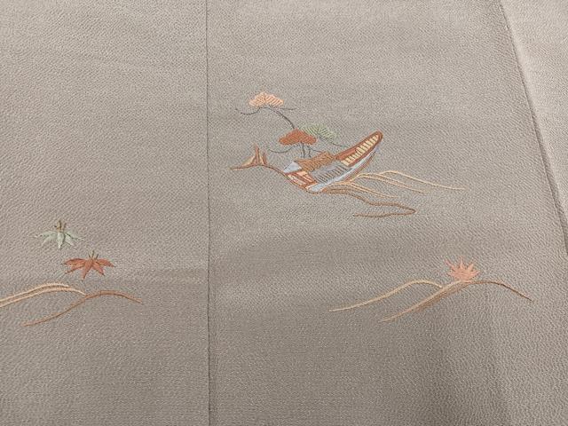 平和屋着物●訪問着　総刺繍　浜松舟文　鬼しぼ縮緬　正絹　逸品　AABL0664ph