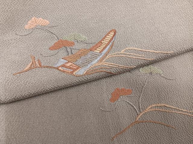 平和屋着物●訪問着　総刺繍　浜松舟文　鬼しぼ縮緬　正絹　逸品　AABL0664ph